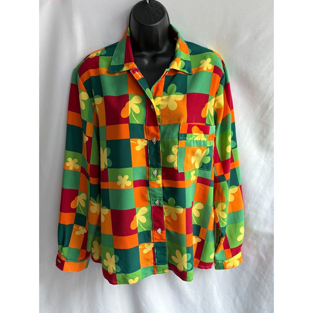 Vintage Jeanne & Company Geometric Multicolor Button Down Shirt Size M Retro 70s